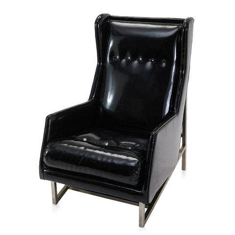Black Patent Leather Wingback Chair