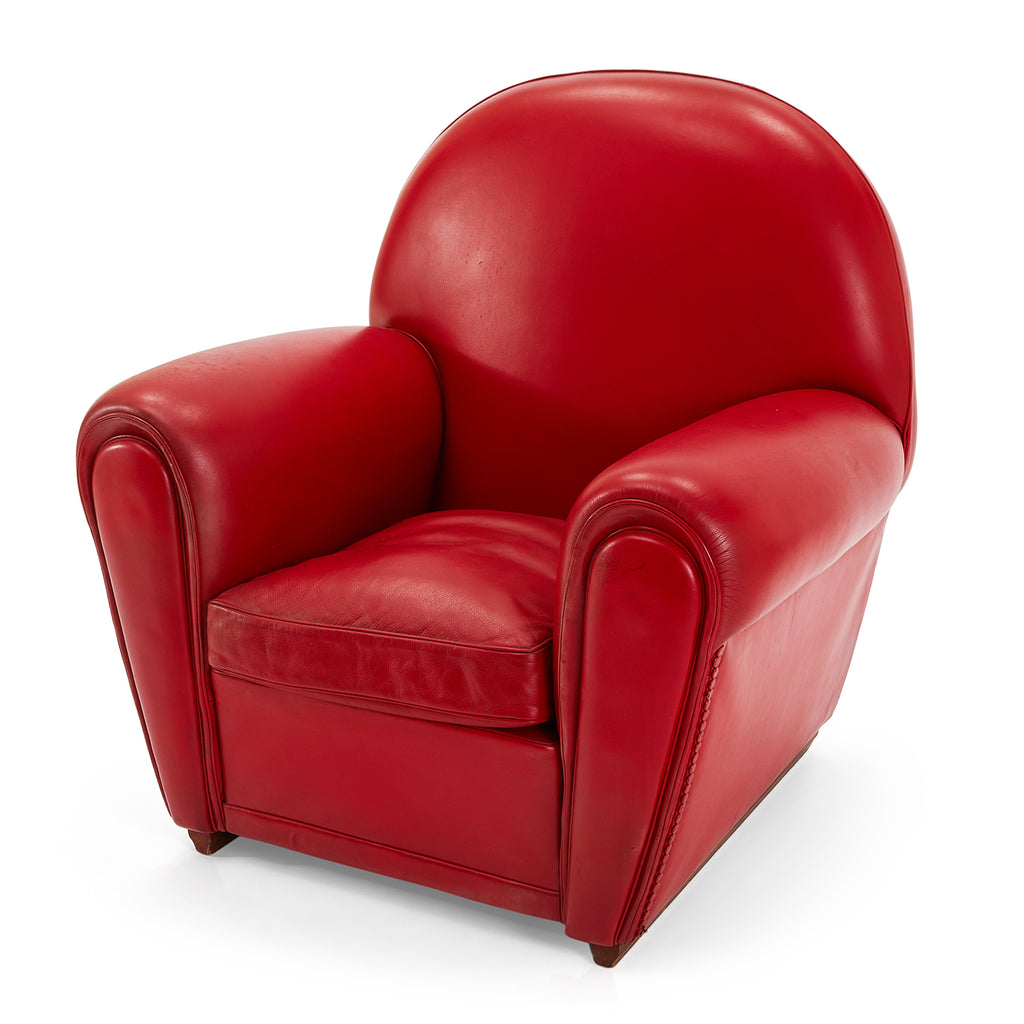 Red Leather Round Back Club Chair