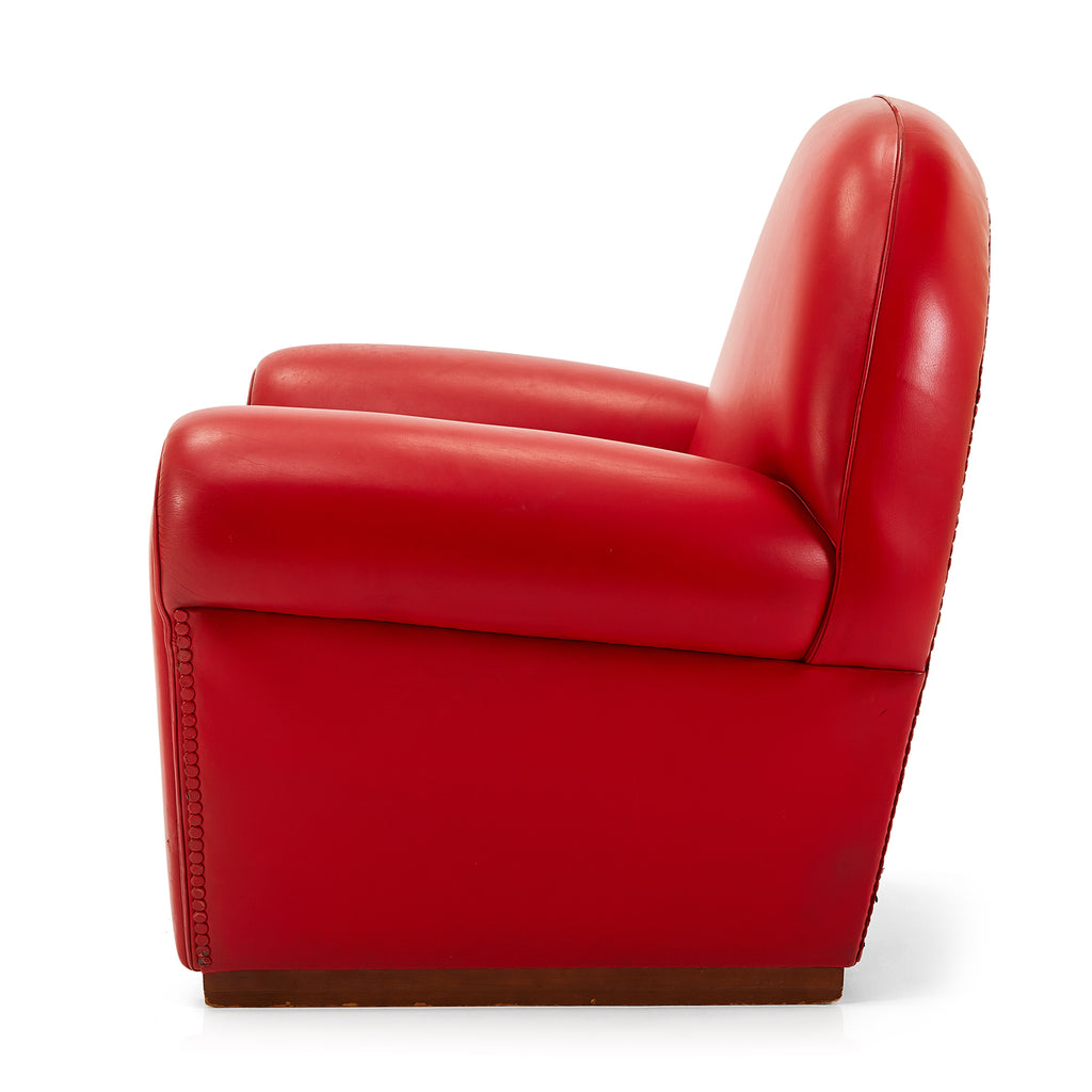 Red Leather Round Back Club Chair