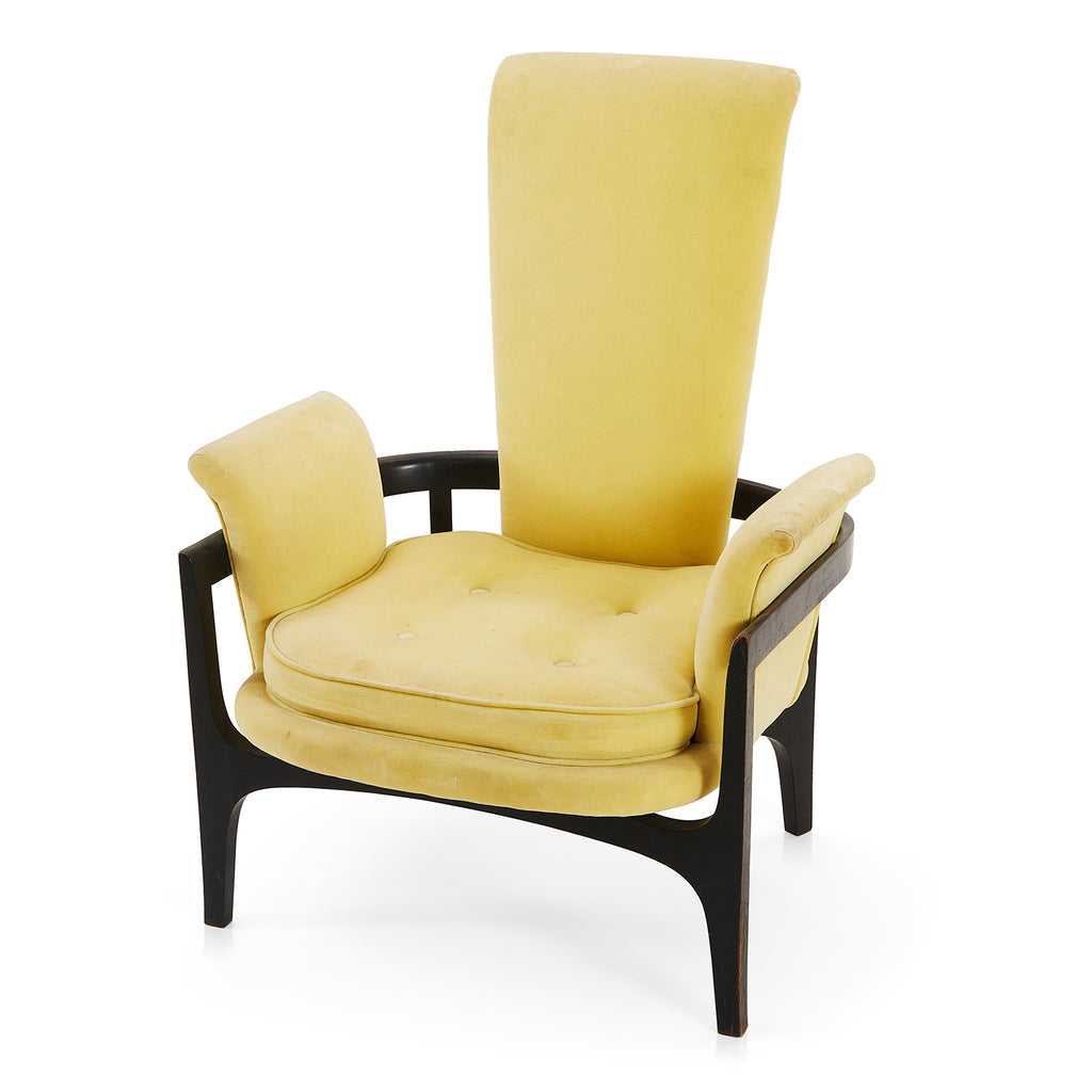 Yellow Velvet & Black Wood Modern Arm Chair