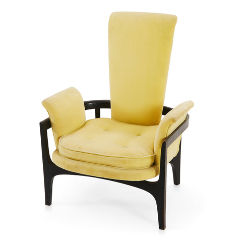 Yellow Velvet & Black Wood Modern Arm Chair