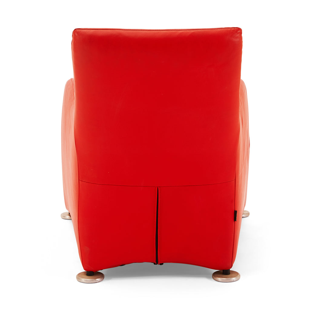 Red Leather Swoop Lounge Chair and Ottoman