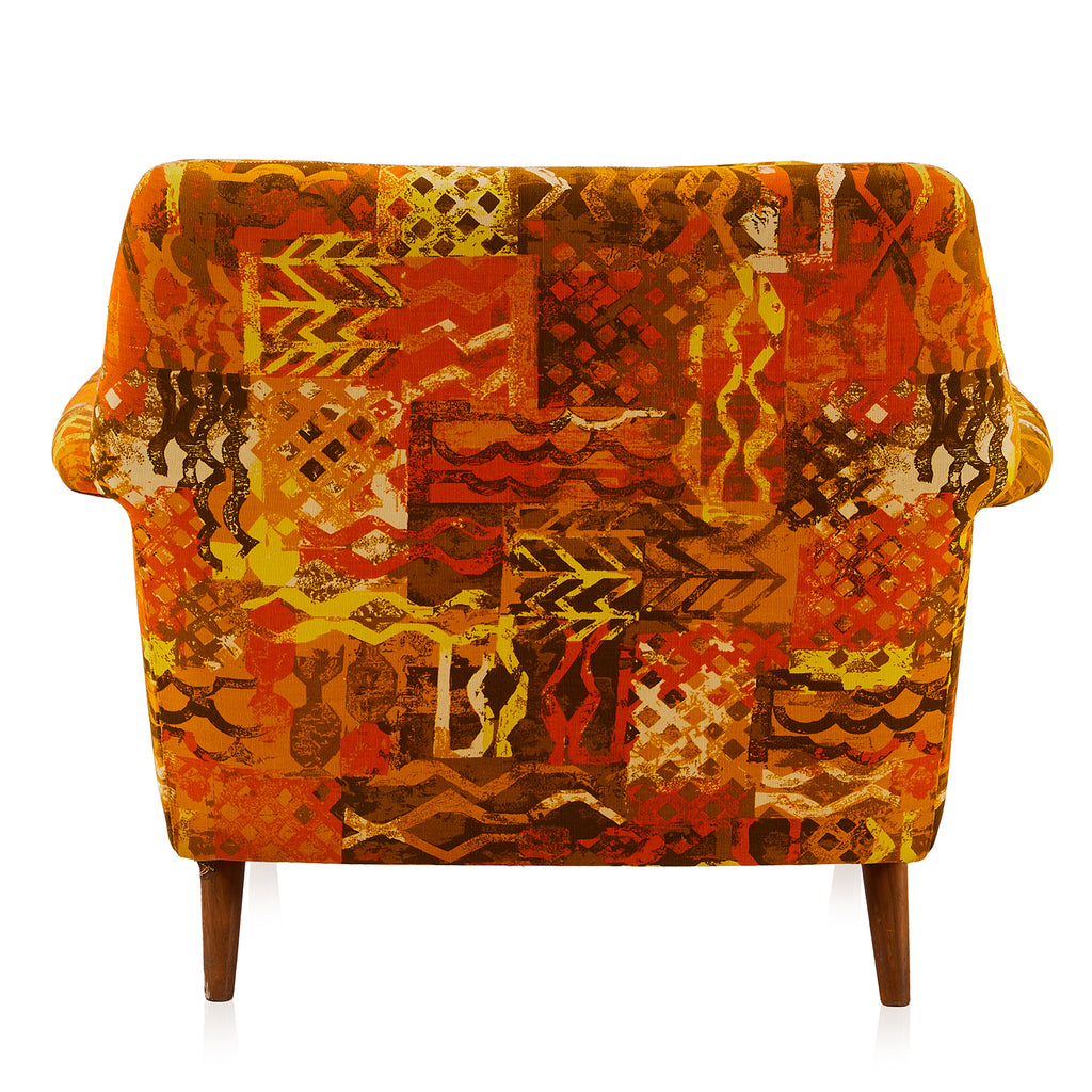 Orange Squiggle Print Lounge Chair