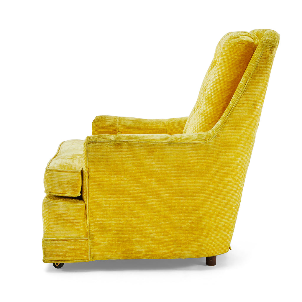 Yellow Crushed Velvet Highback Vintage Armchair