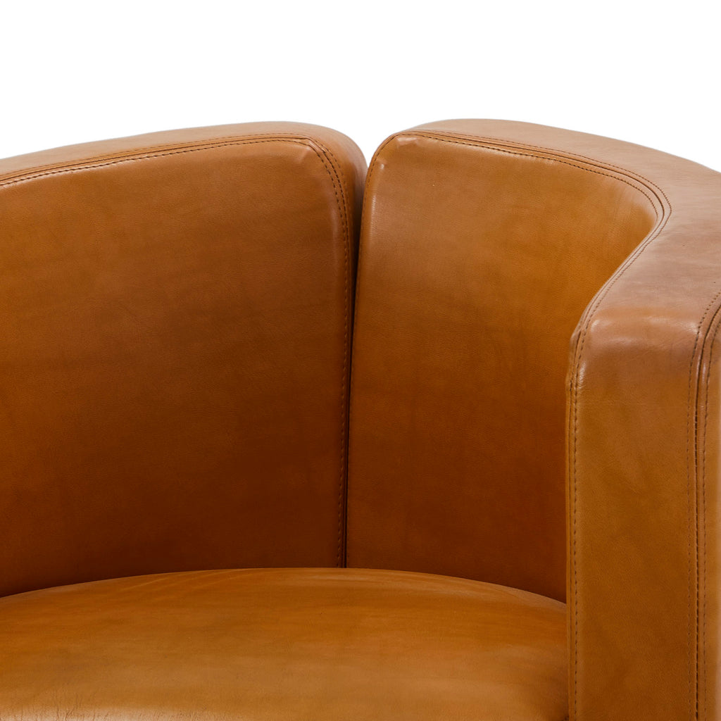 Brown Camel Leather Bucket Arm Chair