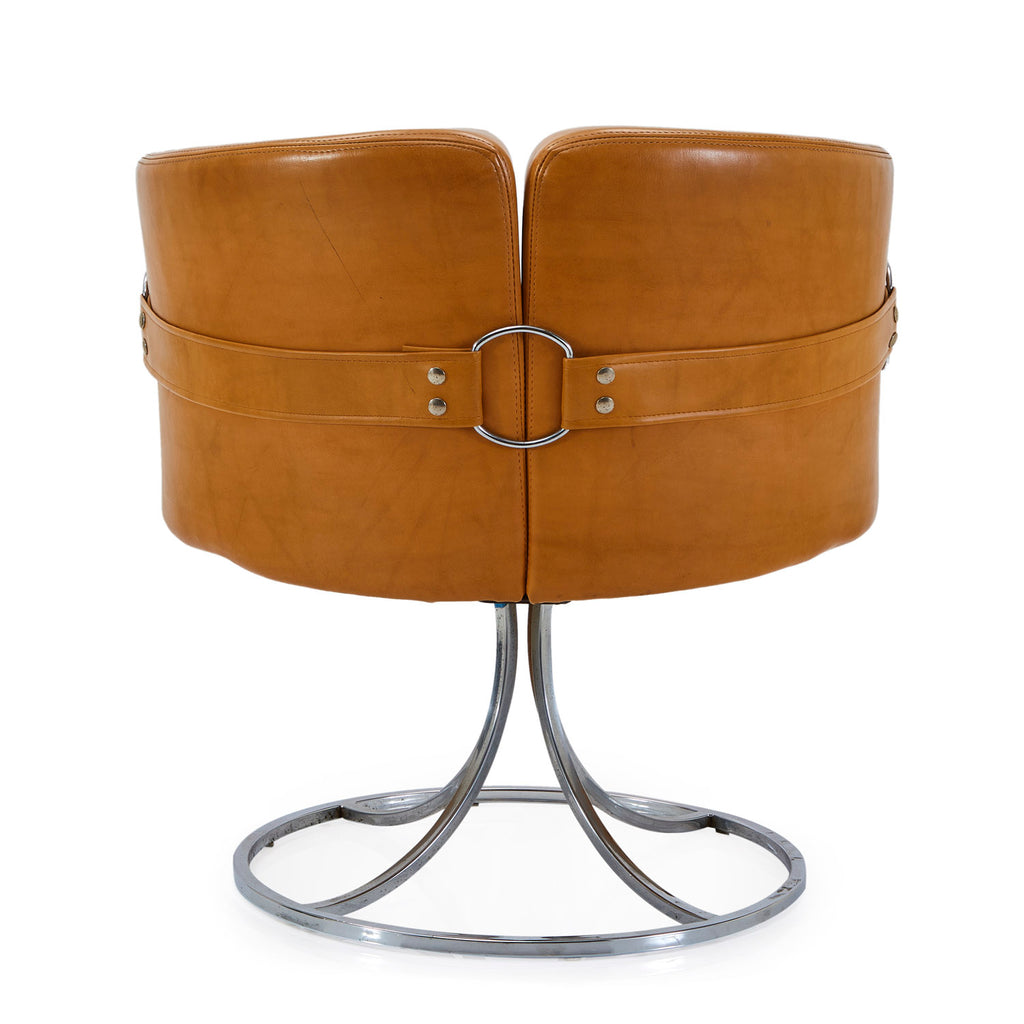 Brown Camel Leather Bucket Arm Chair