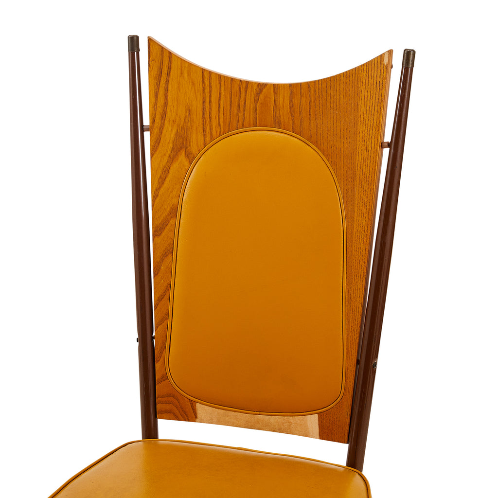 Yellow Vinyl & Wood Dining Chair