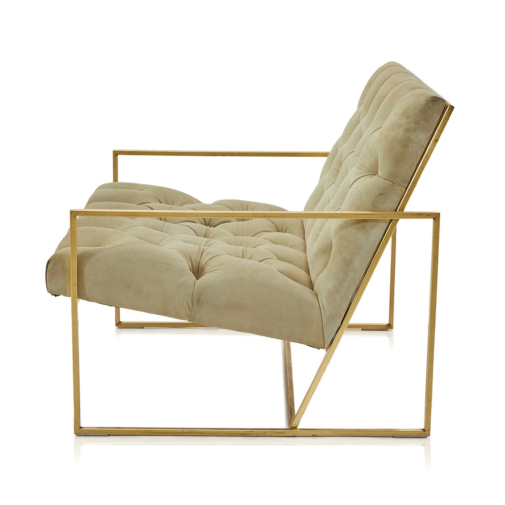 Tan Tufted Velvet Gold Frame Lounge Chair