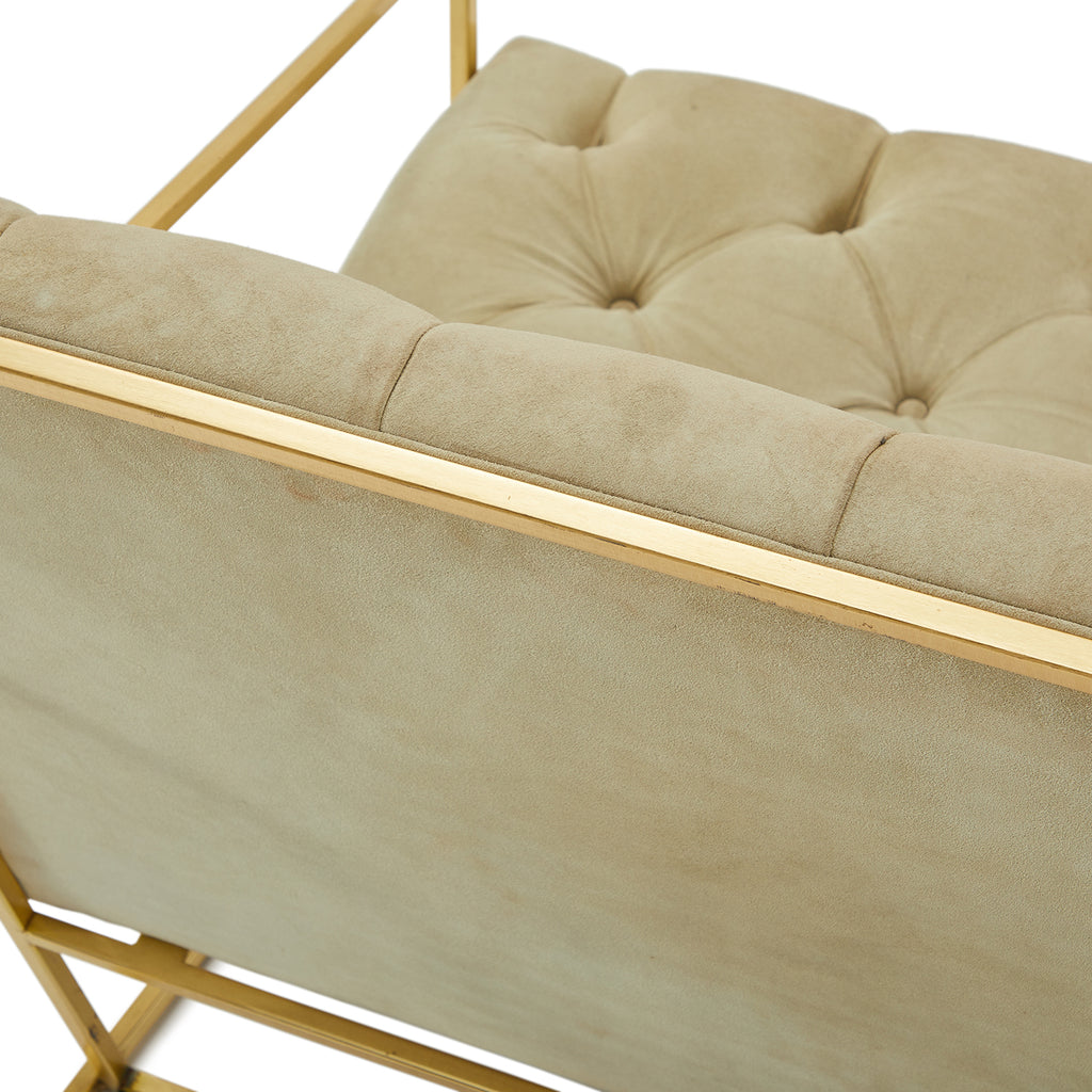 Tan Tufted Velvet Gold Frame Lounge Chair