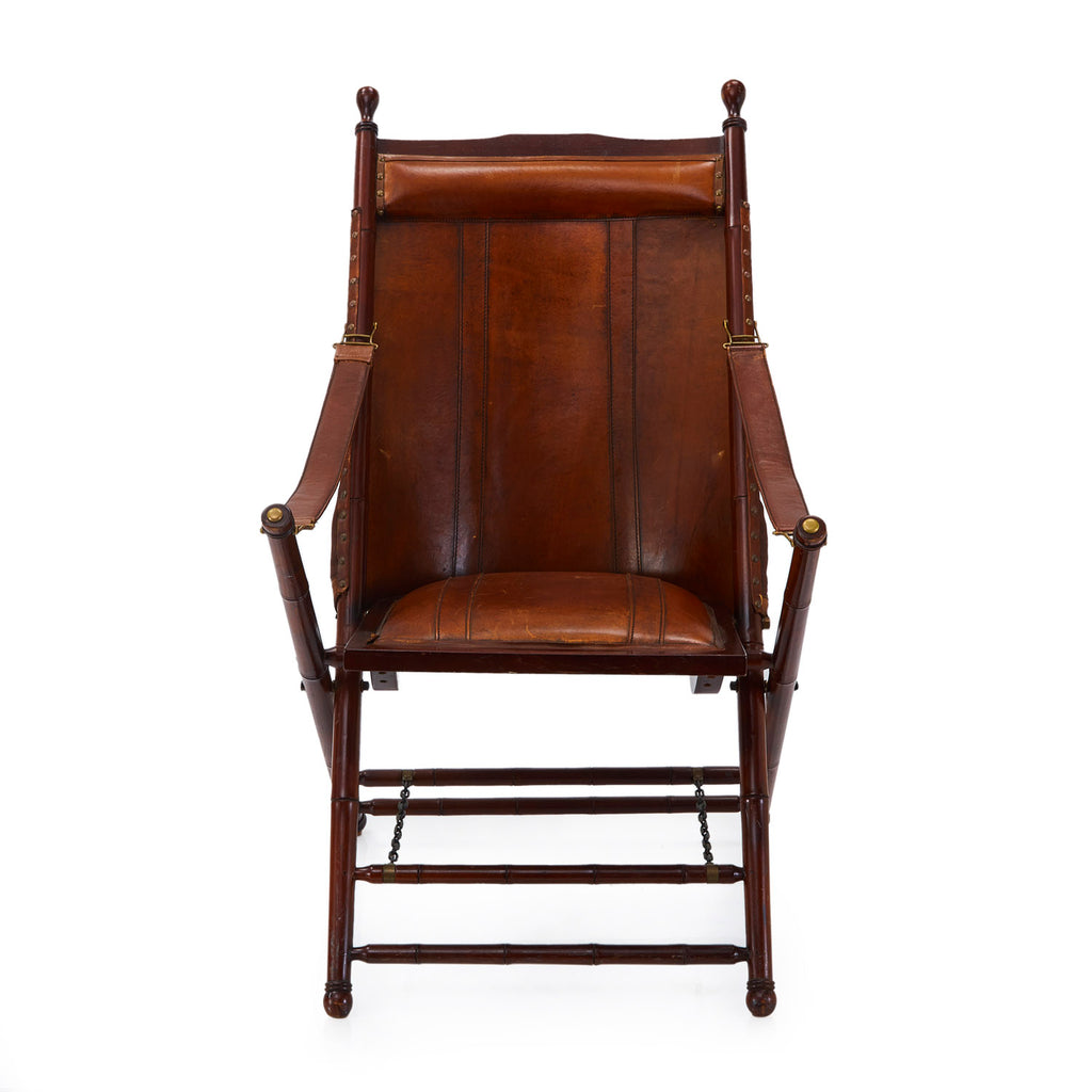 Brown Leather & Wood Vintage Campaign Chair