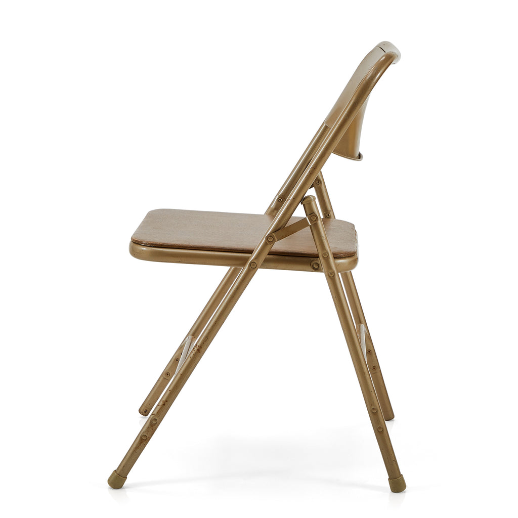 Beige & Faux Wood Metal Folding Chair