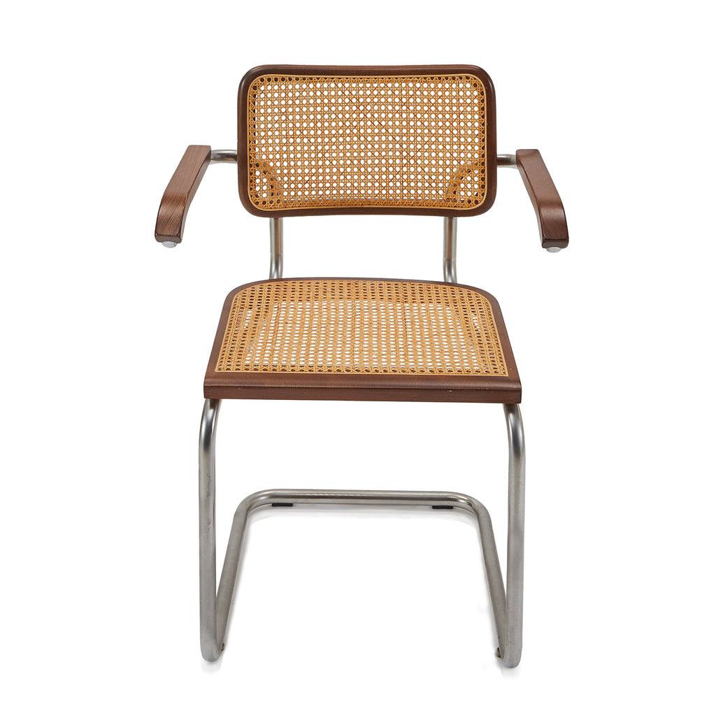 Tan Breuer Dining Arm Chair - Walnut and Chrome