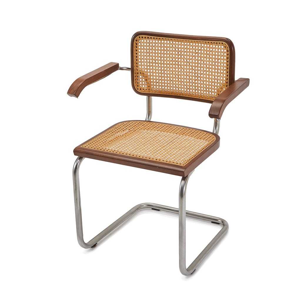 Tan Breuer Dining Arm Chair - Walnut and Chrome