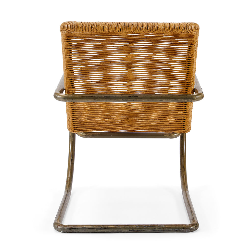 Wicker and Metal Cantilever Outdoor Chair