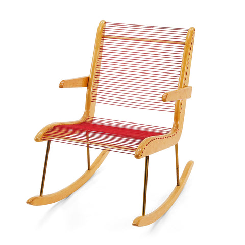 Vintage Red String + Wood Rocking Chair