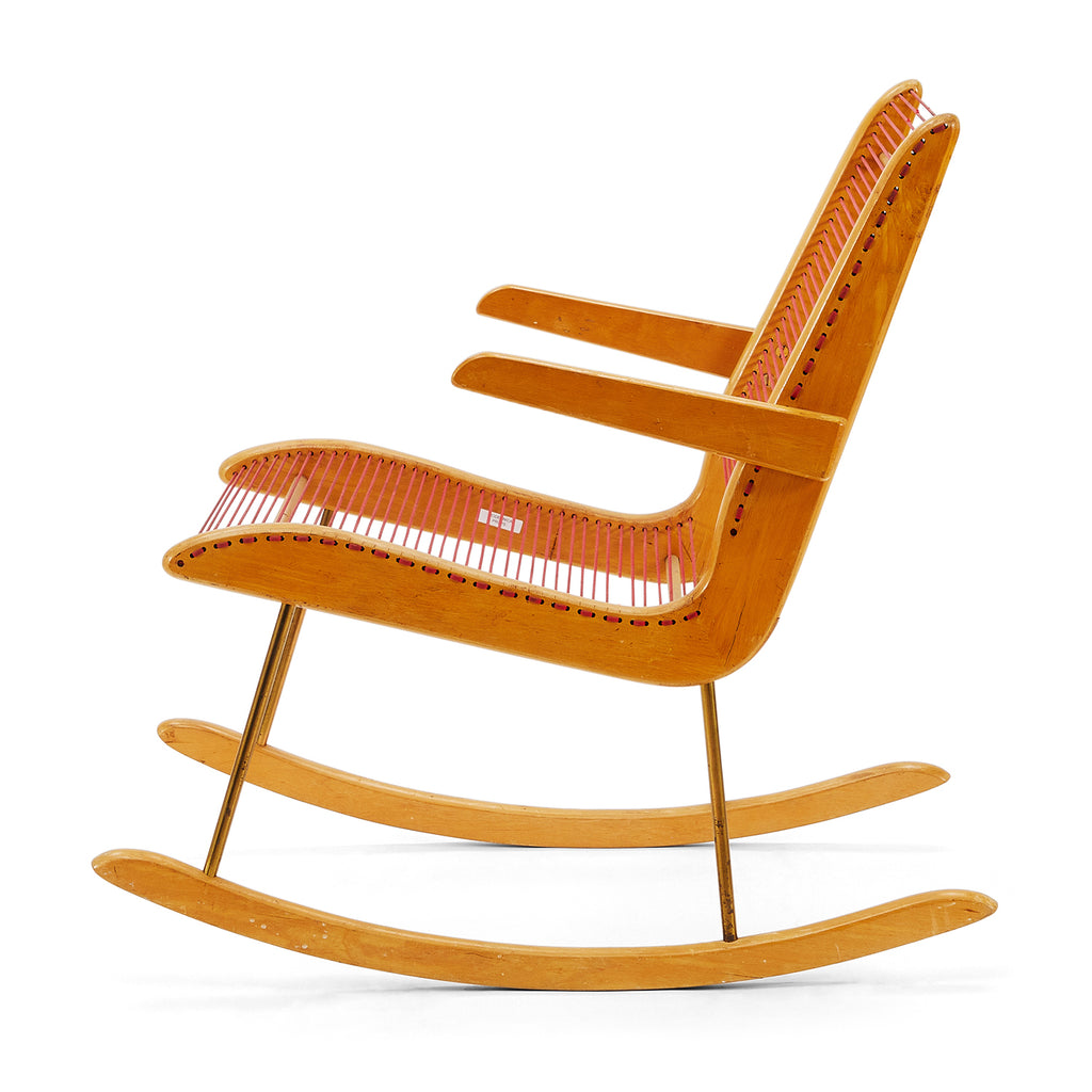 Vintage Red String + Wood Rocking Chair