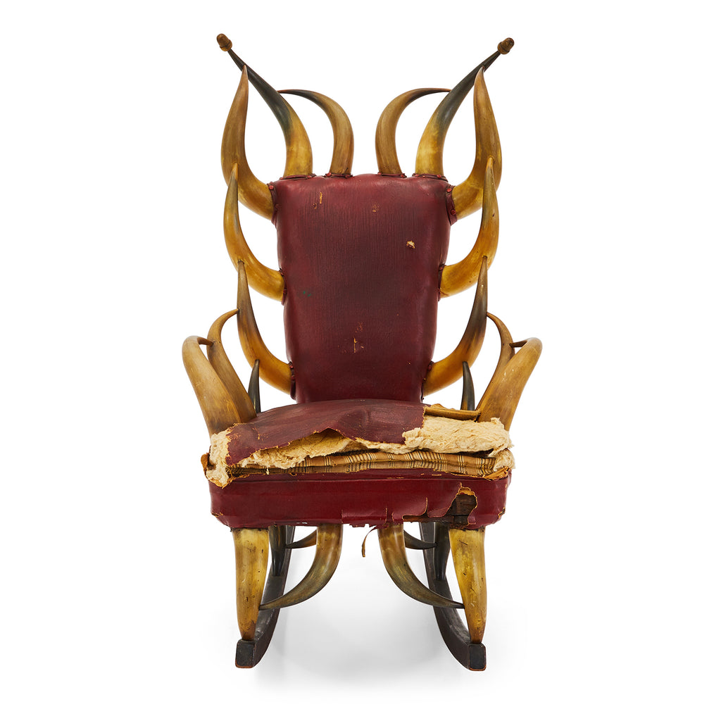 Red Leather Horns Rocking Chair