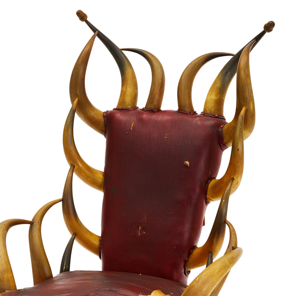 Red Leather Horns Rocking Chair