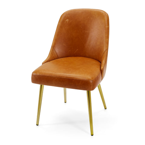 Brown Leather Mid Century Side Chair