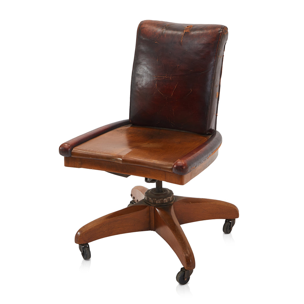 Wood & Brown Leather Vintage Office Chair