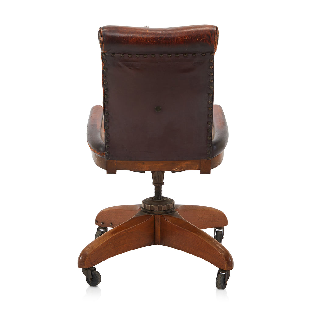 Wood & Brown Leather Vintage Office Chair