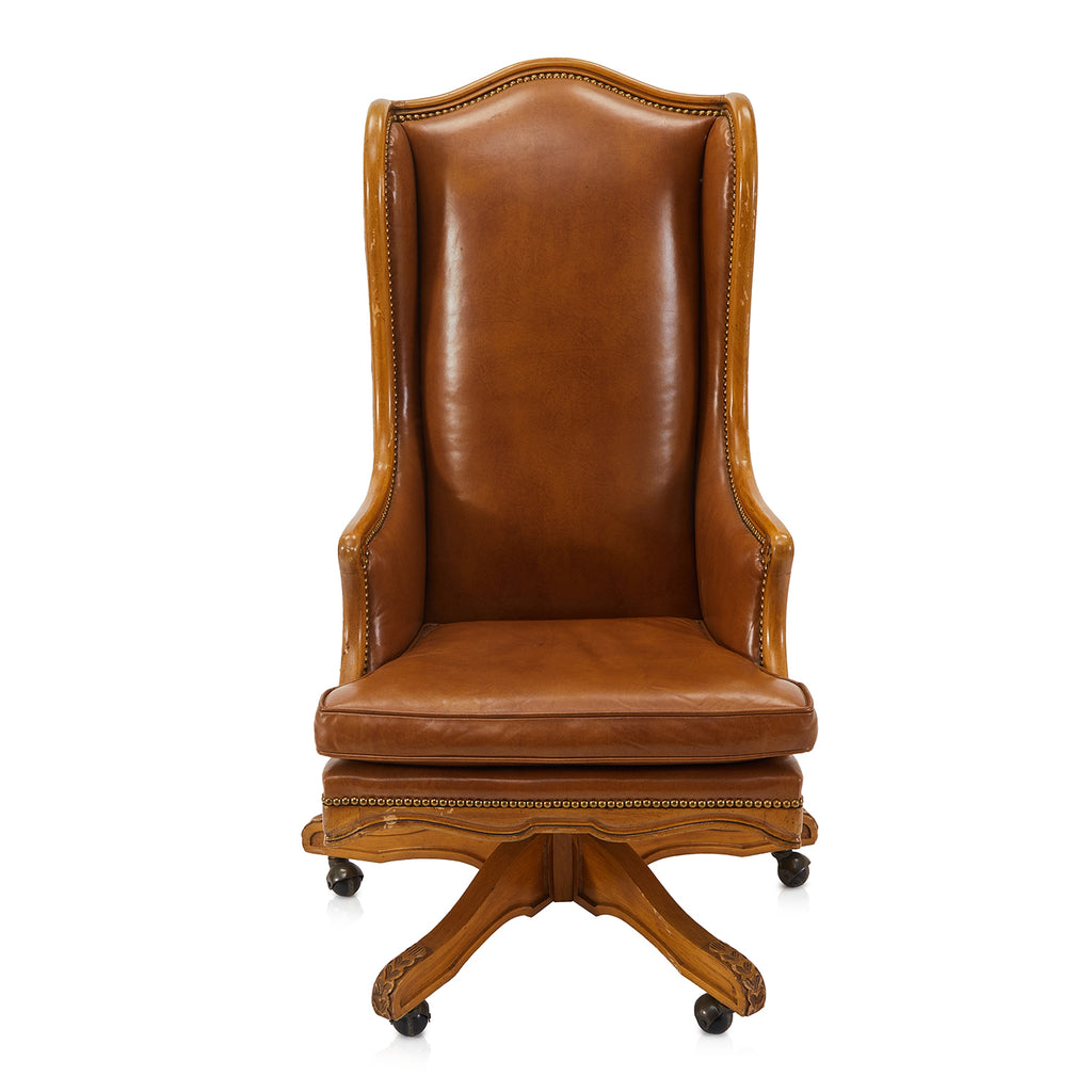 Brown Leather Wingback Executive Chair
