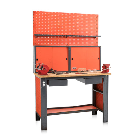 Orange Peg Board Wood Work Table