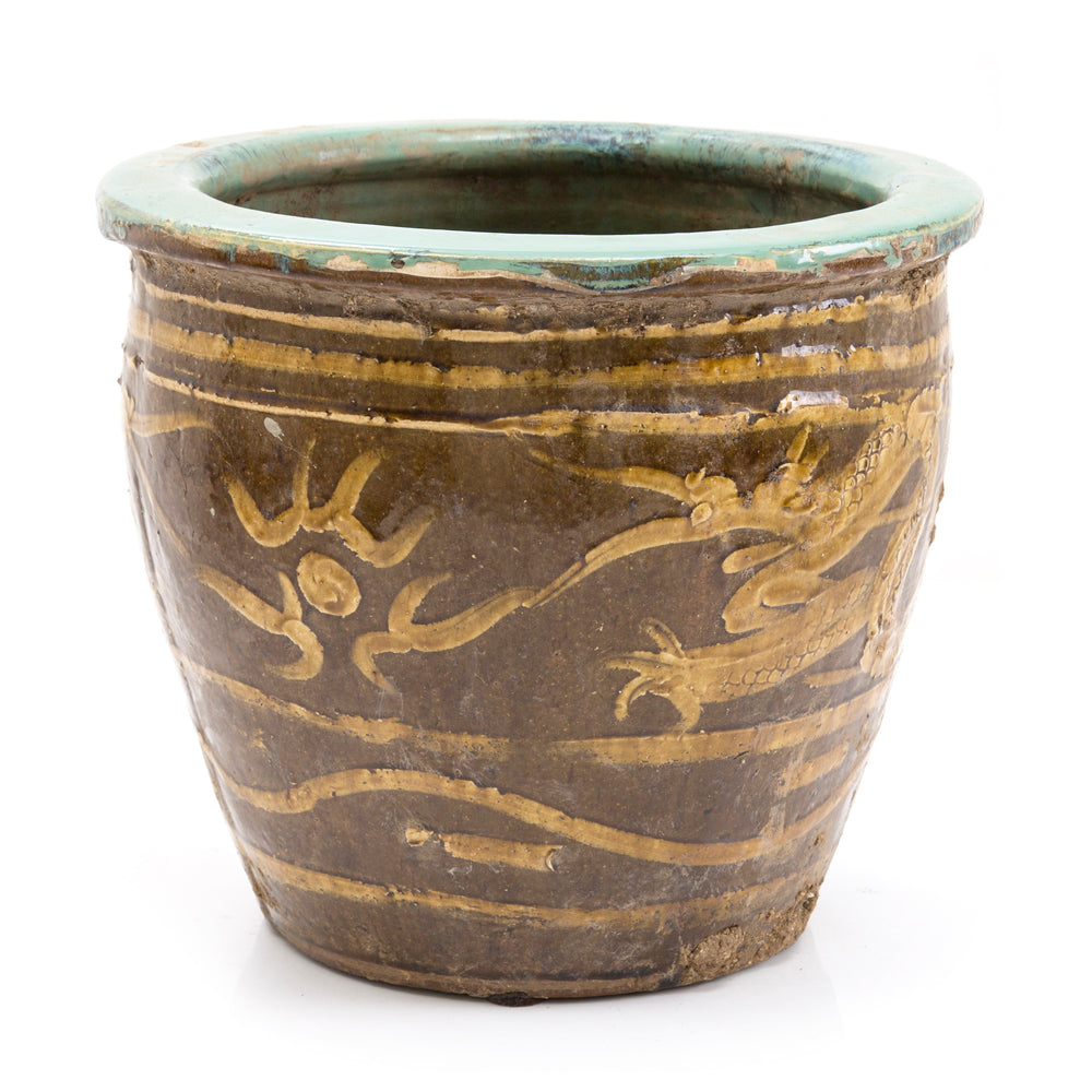 chinese dragon plant pot Brown & Gold Chinese Dragon Planter