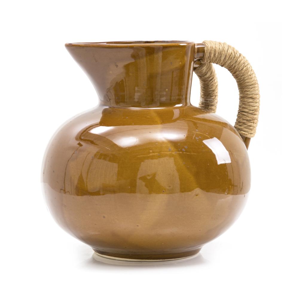 Brown Ceramic Pitcher w Woven Handle