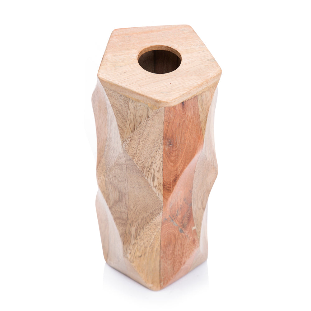 Wood Carved Facet Vase (A+D)