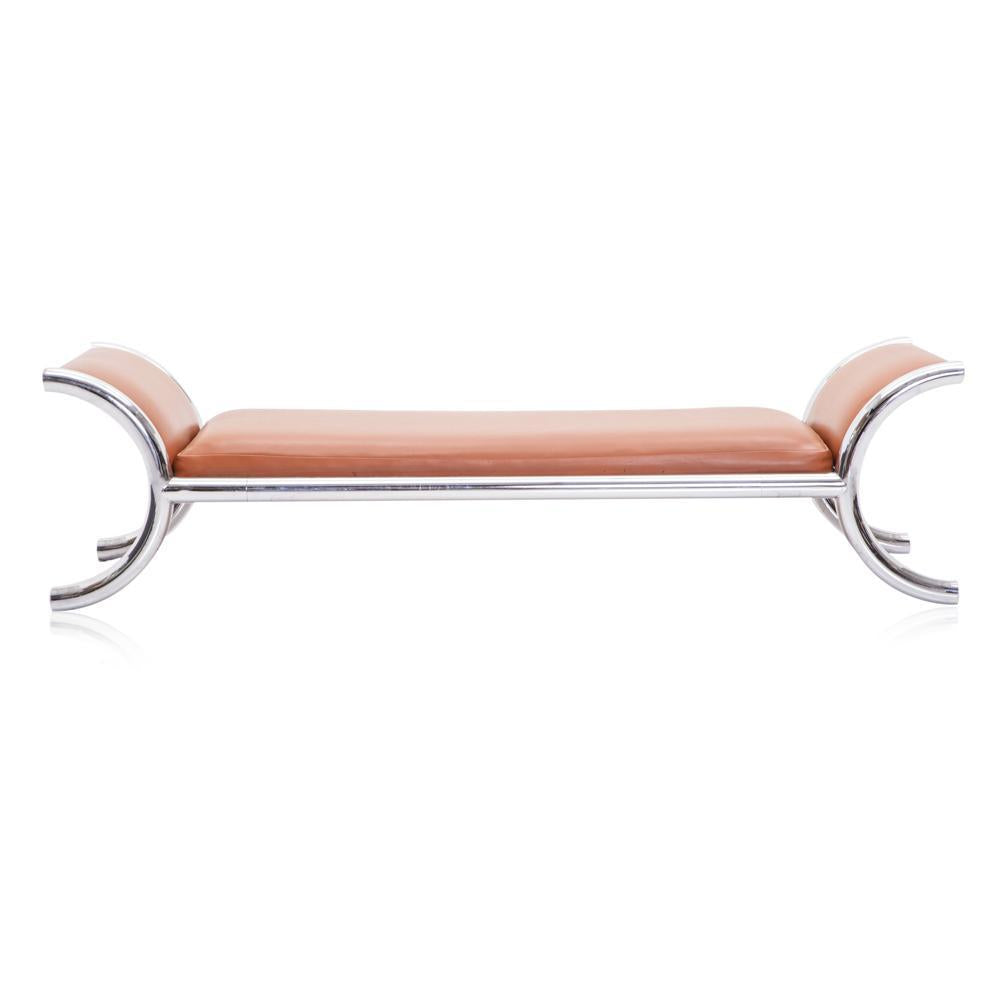 Chrome and Camel Leather Deco Chaise