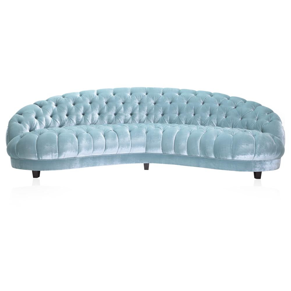 Huge Curved Velvet Tufted Sofa - Blue