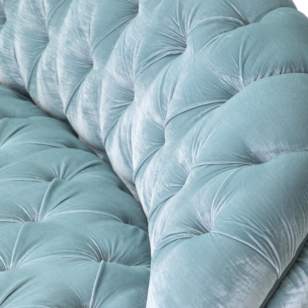 Huge Curved Velvet Tufted Sofa - Blue