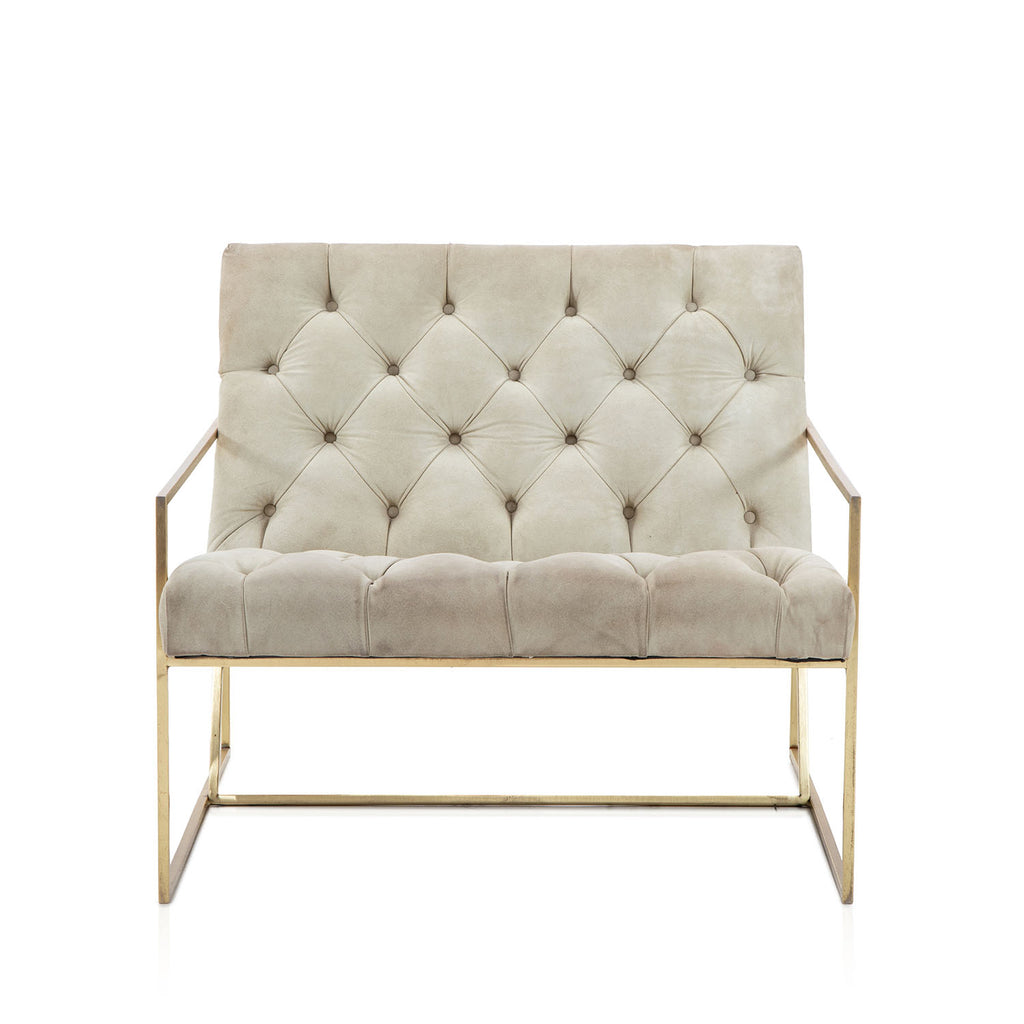 Grey Tufted Velvet Gold Frame Lounge Chair