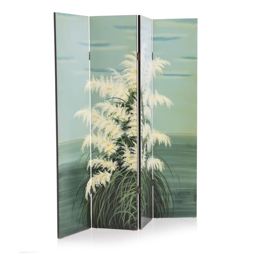 Aqua Pampas Grass Painted Screen Divider
