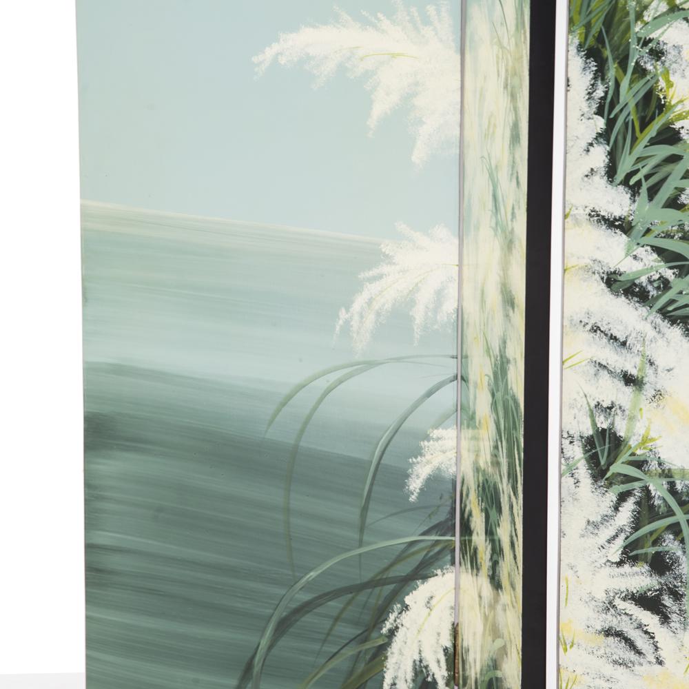 Aqua Pampas Grass Painted Screen Divider