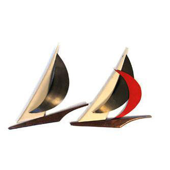 Pair of Wood and Brass Sailboats Wall Hanging