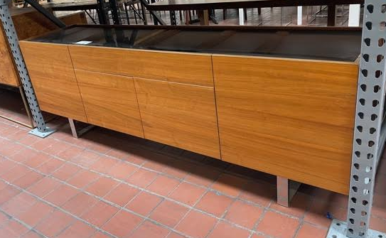 Wood Credenza With Smoke Glass Top