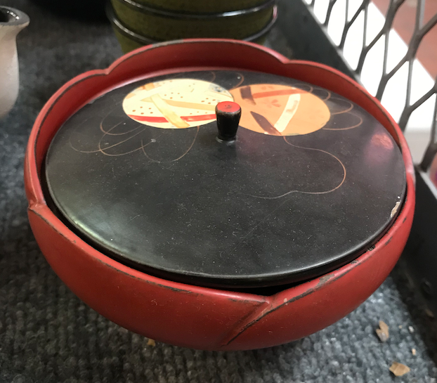 Small Red and Black Flower Shaped Bowl