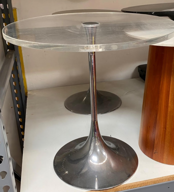 Round Lucite Side Table w Chrome Tulip Base