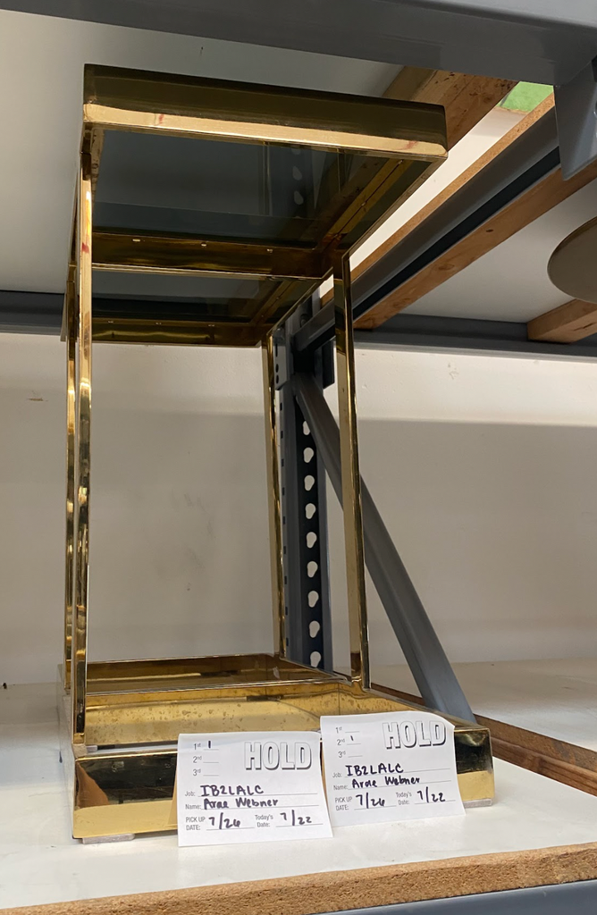 Small Gold Rectangular Side Table w/ Asymmetrical Frame