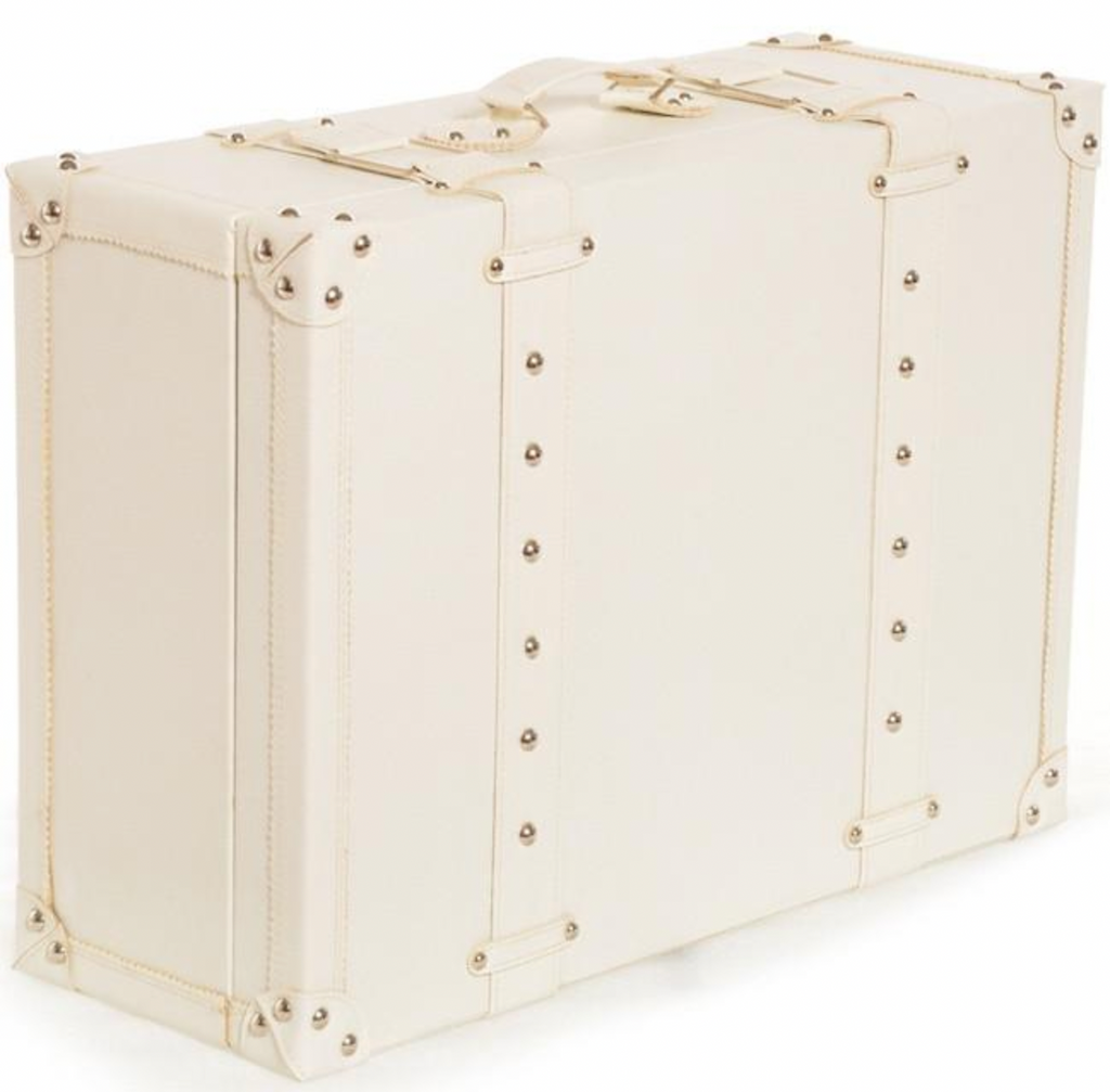 White Leather Suitcase w Rivets Small