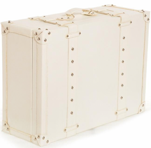 White Leather Suitcase w Rivets Small