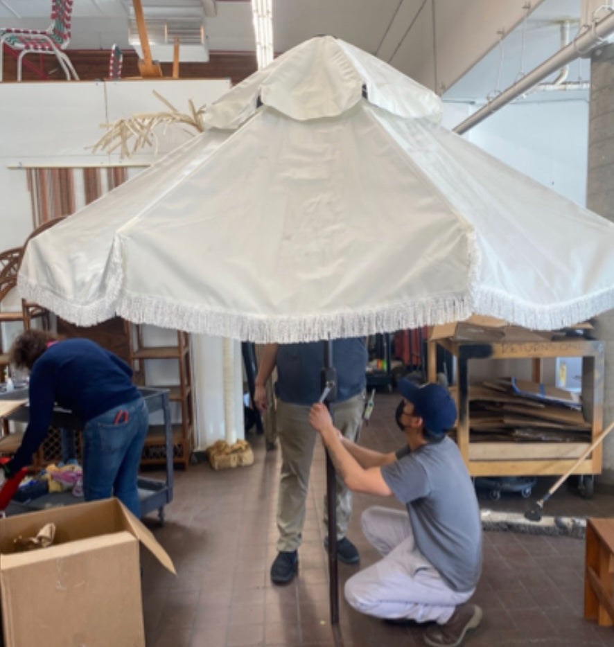 White Large Patio Umbrella w/ Fringe