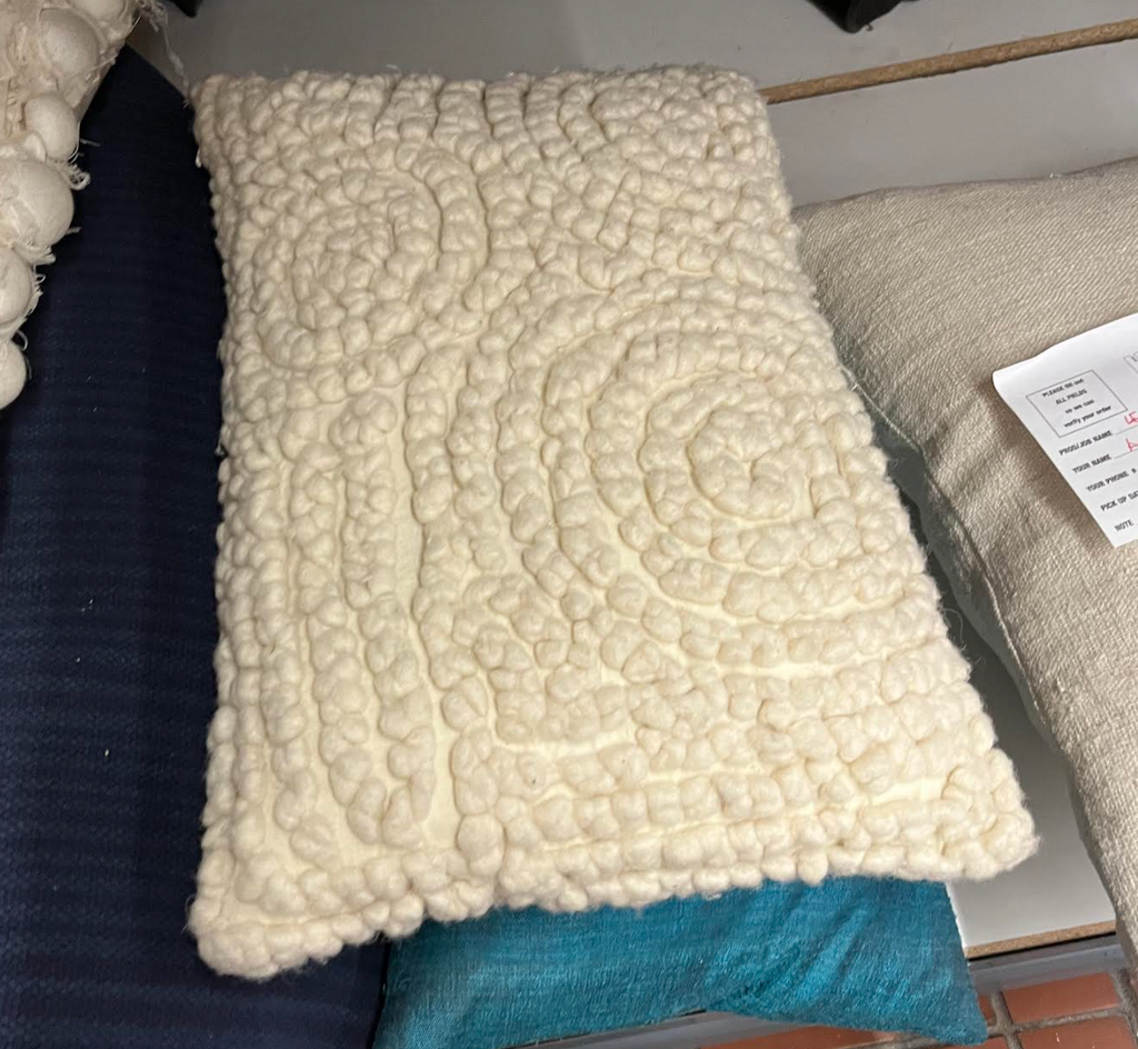 White Knitted Lumbar Pillow w/ Circle Pattern