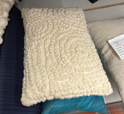 White Knitted Lumbar Pillow w/ Circle Pattern