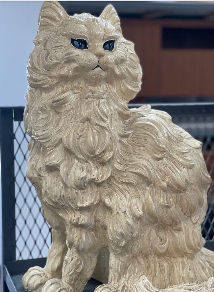 White Cat Sculpture Large Blue Eyes