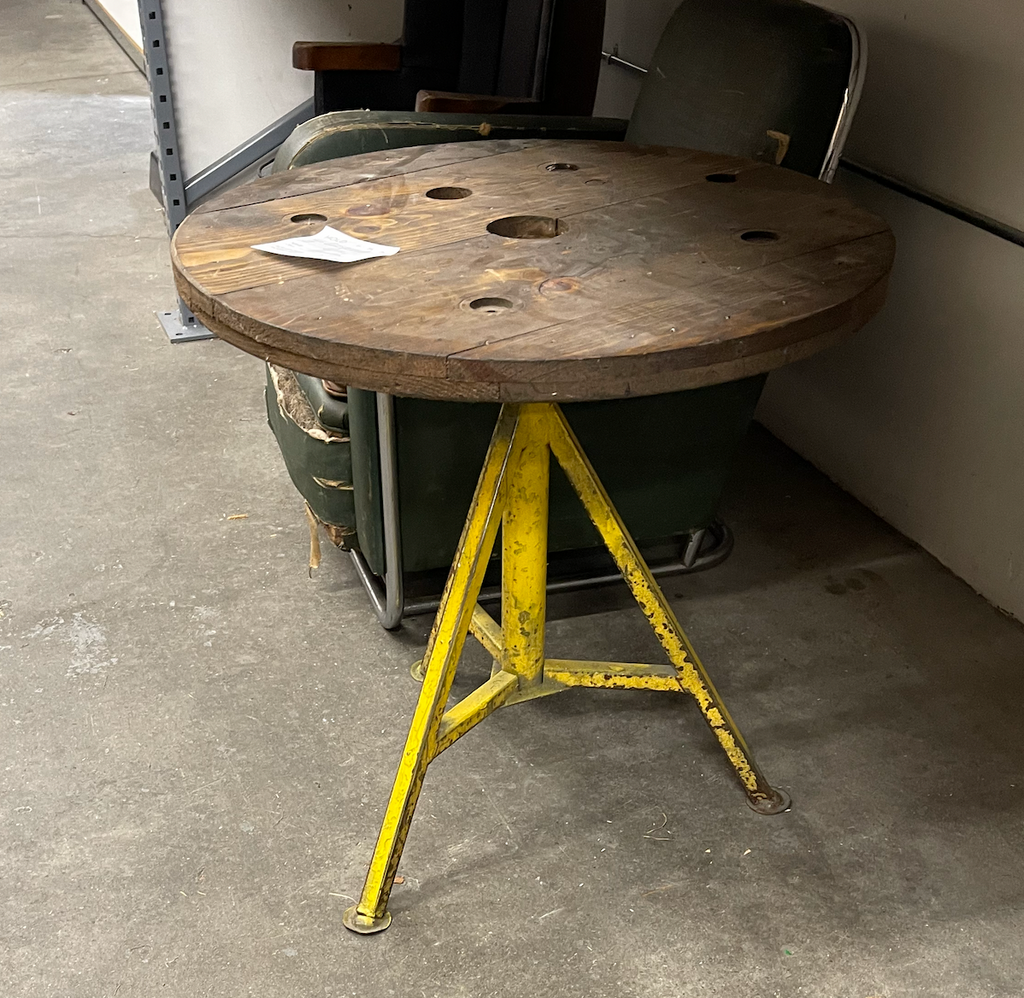 Rustic Wood Table with Yellow metal base