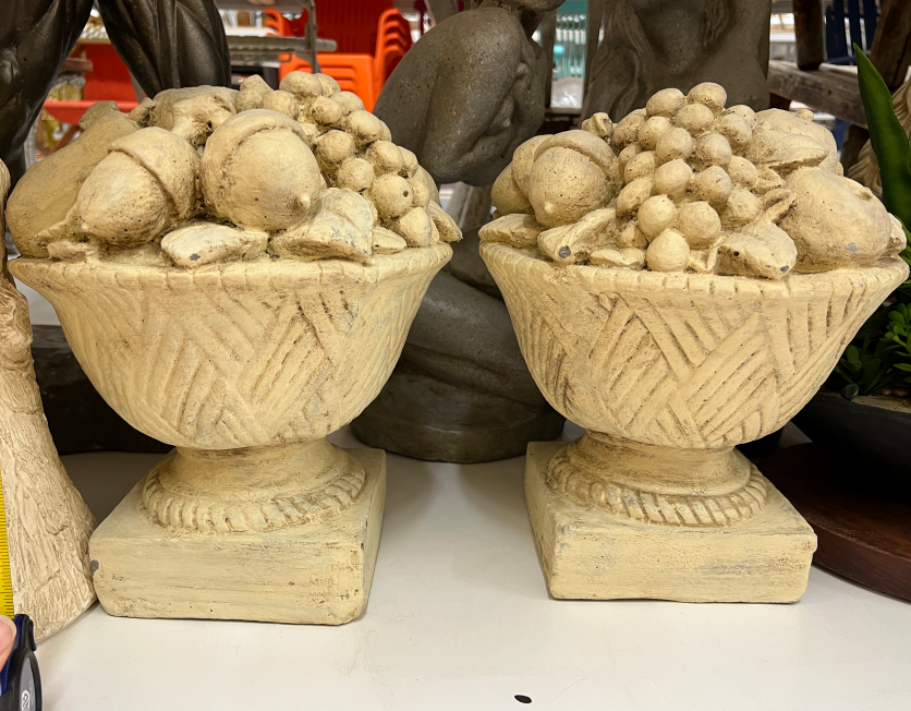 Stone Fruit Bowl Sculptures - Pair