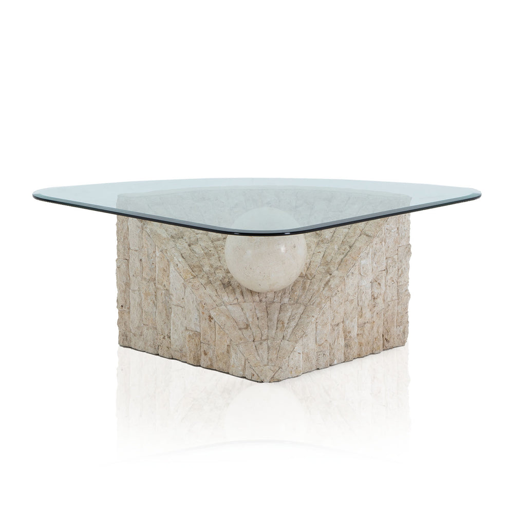 Tan Stone & Pearl Glass-Top Coffee Table